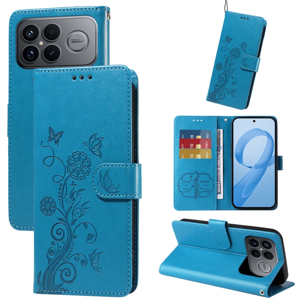 Virágos könyv tok a Xiaomi Poco F8 Ultra 5G számára - kék