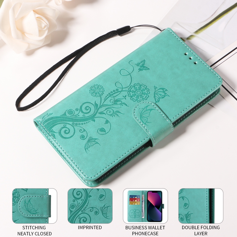 Virágos könyv tok a Xiaomi Poco F8 Ultra 5G-hez - teal színű