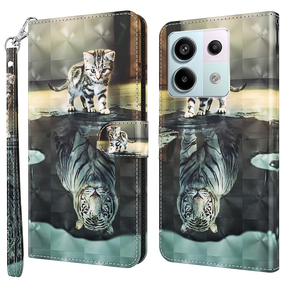 Nyomtatott könyv tok Xiaomi Redmi Note 13 Pro 5G/Poco X6 5G - macska és tigris tükörkép