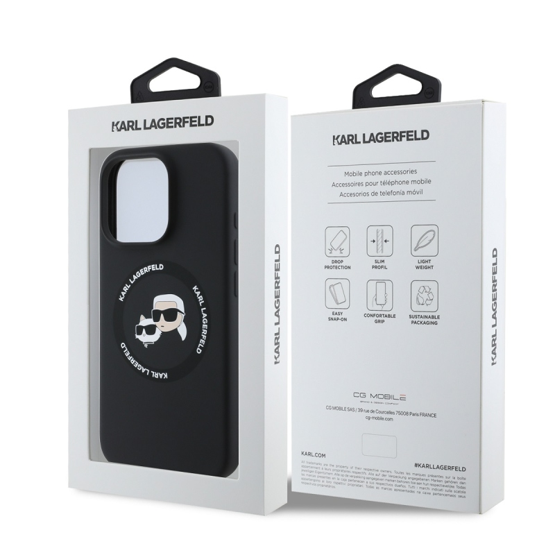 Karl Lagerfeld Liquid Silicone K&CH Heads MagSafe hátlapi borító iPhone 16 Pro-hoz Fekete