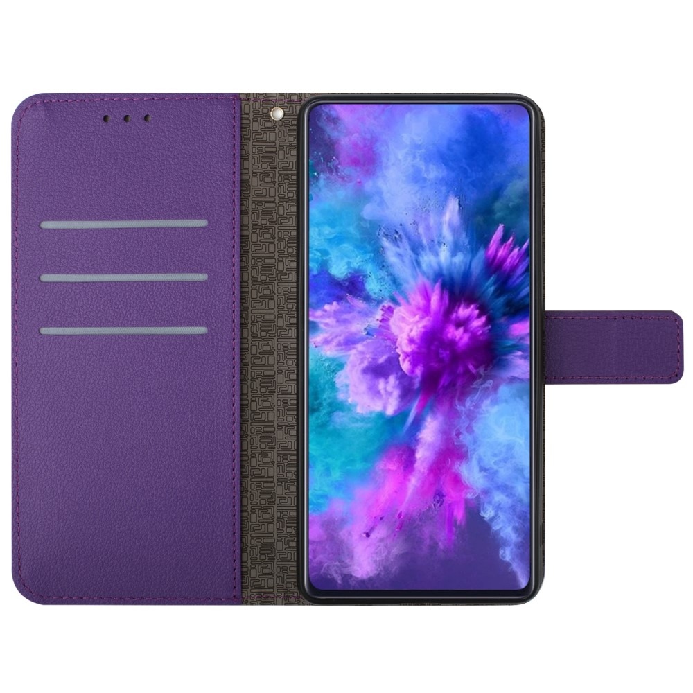 Textúrás könyvtáska mobiltelefonhoz Realme C67 - sötétlila