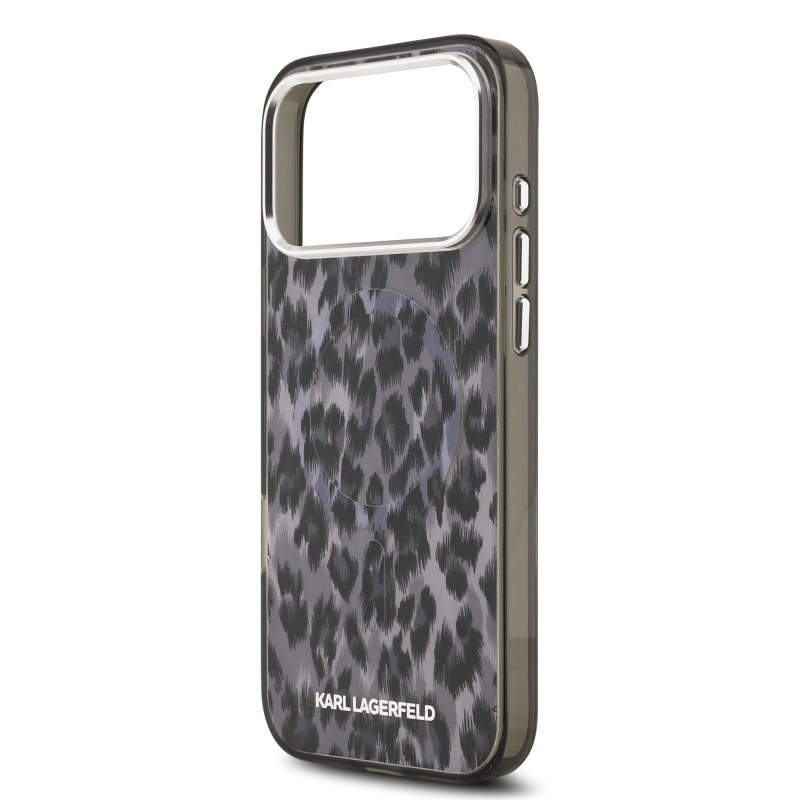 Karl Lagerfeld IML Leopard MagSafe hátlap iPhone 17 Pro Max készülékhez, szürke
