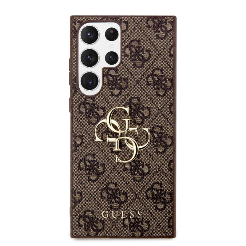 Guess PU 4G fém logós hátlap Samsung Galaxy S24 Ultra Brown számára