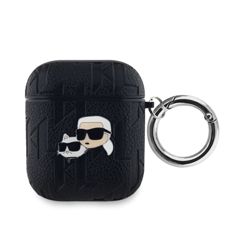 Karl Lagerfeld PU dombornyomott Karl és Choupette fejek tok az AirPods 1/2-hez Fekete