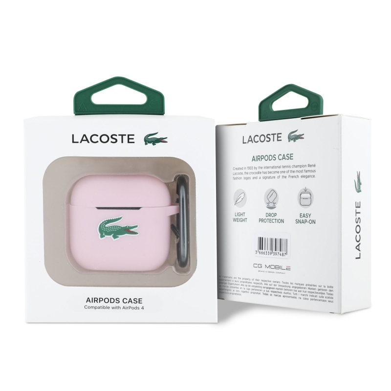 Lacoste Liquid szilikon krokodil logós tok AirPods 4 rózsaszínhez