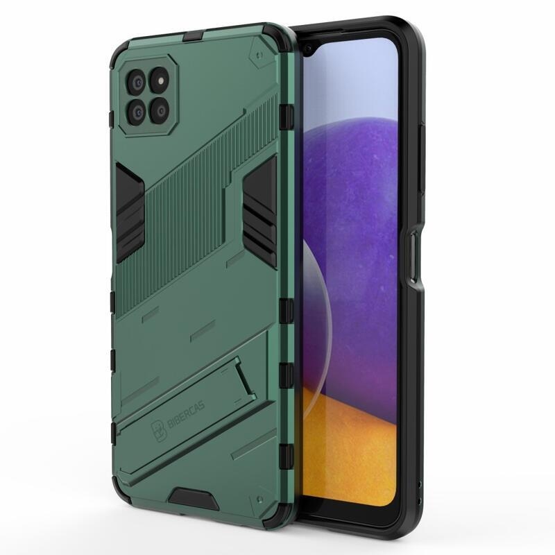 Összecsukható hibrid borítás összecsukható állvánnyal Samsung Galaxy A22 5G-hez - zöld