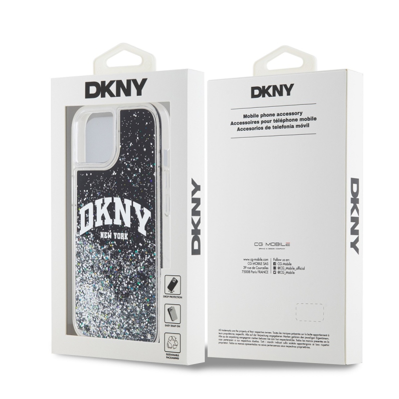 DKNY Liquid Glitter Arch Logo hátlap iPhone 15 Fekete