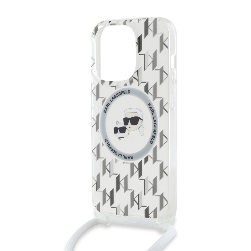 Karl Lagerfeld IML Monogram Kereszttest K&CH Heads MagSafe hátlap iPhone 14 Pro Max-hoz Átlátszó