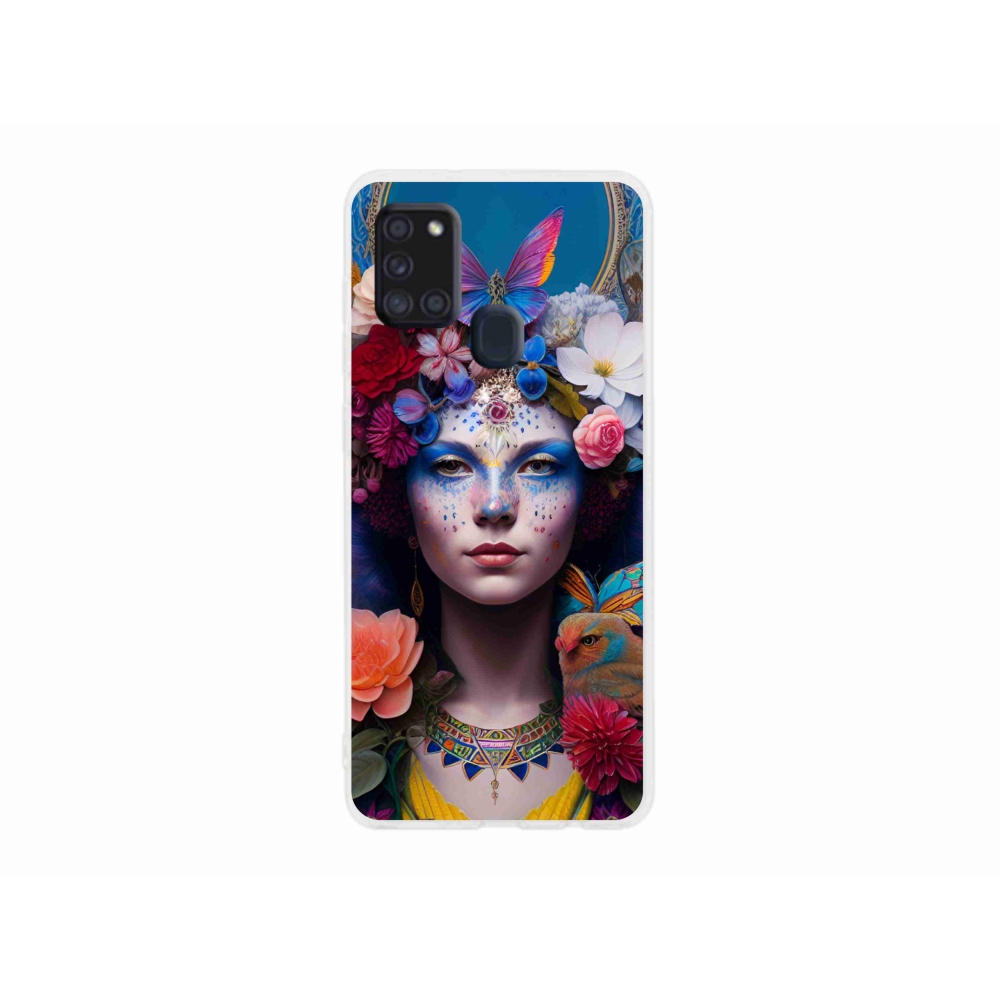 Gél borítás mmCase Samsung Galaxy A21s készülékhez - nő virágokkal