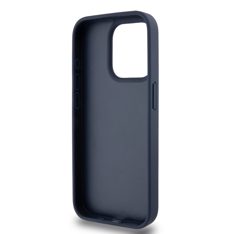 DKNY PU bőr kockás mintás és csíkos hátlapi borító iPhone 15 Pro Max kékhez