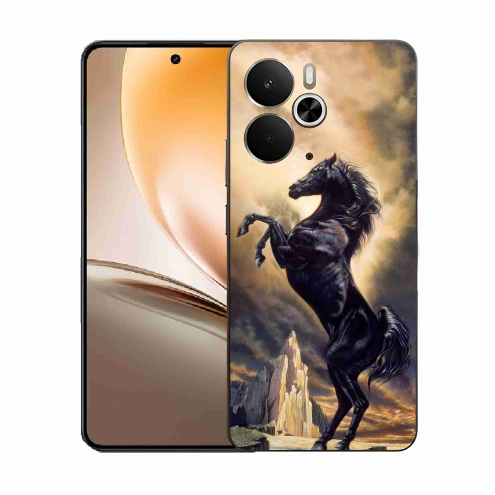 Gél borító mmCase a Realme 14 5G készülékhez - fekete rajzfilm ló