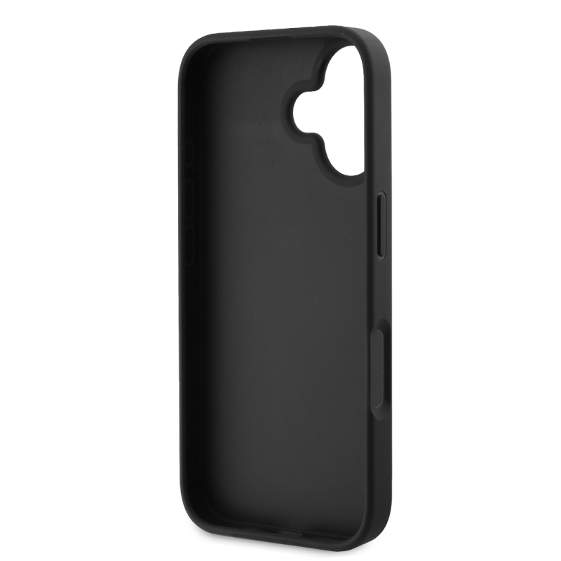 Guess PU 4G Strass háromszög fém logó hátlap iPhone 16-hoz Fekete