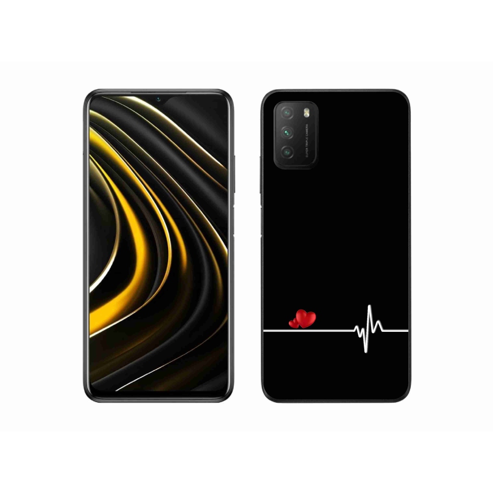 Gél borító mmCase a Xiaomi Poco M3-hoz - szív és szívverés fekete háttérrel
