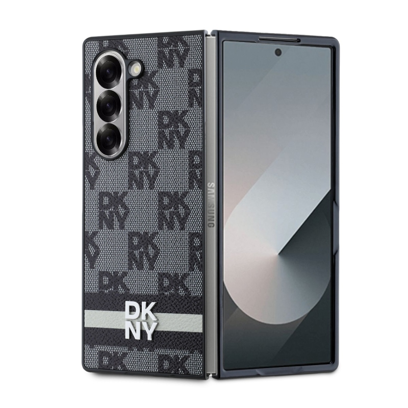 DKNY PU bőr kockás mintás és csíkos hátsó borító Samsung Galaxy Z Fold 6 Fekete