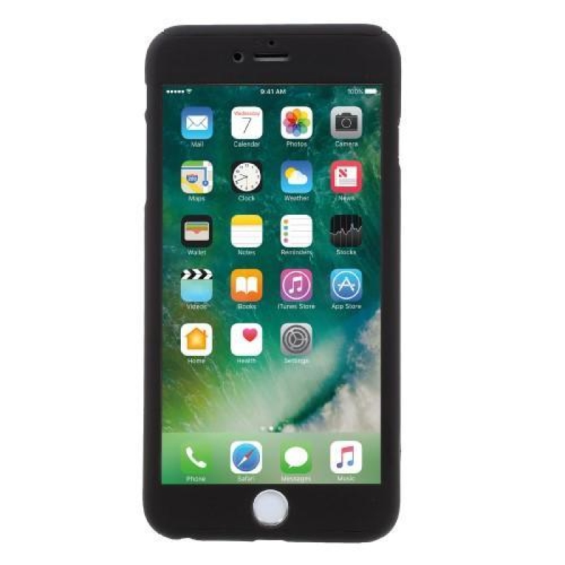 Teljes műanyag tok edzett üveggel iPhone 6s Plus és 6 Plus készülékhez - fekete
