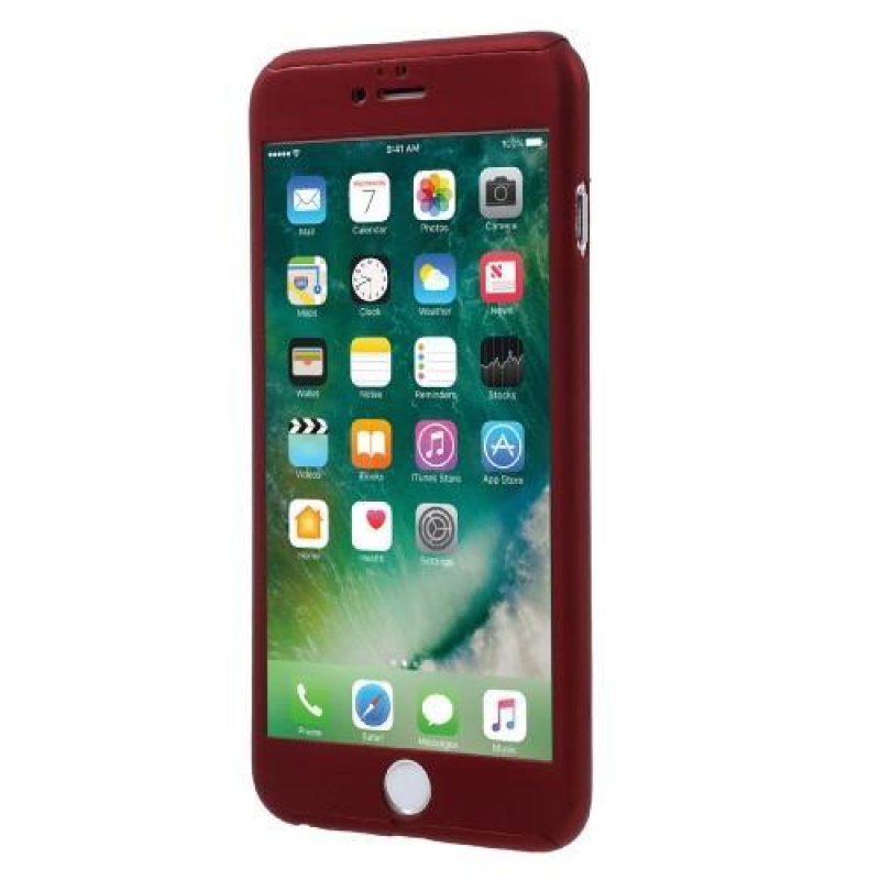 Teljes műanyag tok edzett üveggel iPhone 6s Plus és 6 Plus készülékhez - piros színben