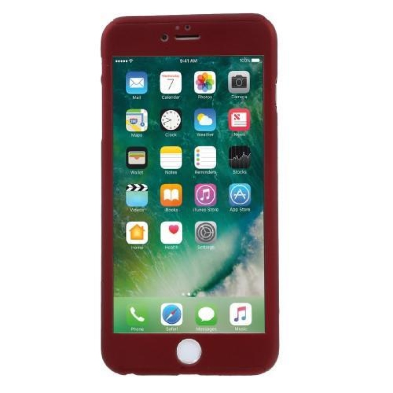 Teljes műanyag tok edzett üveggel iPhone 6s Plus és 6 Plus készülékhez - piros színben