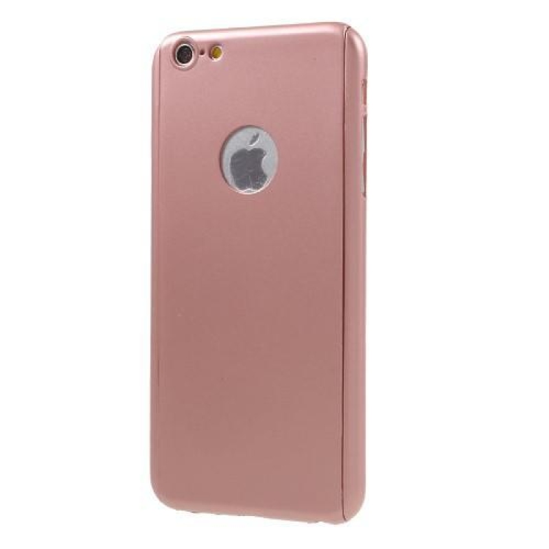 Teljes műanyag tok edzett üveggel iPhone 6s Plus és 6 Plus készülékhez - rózsaarany színben