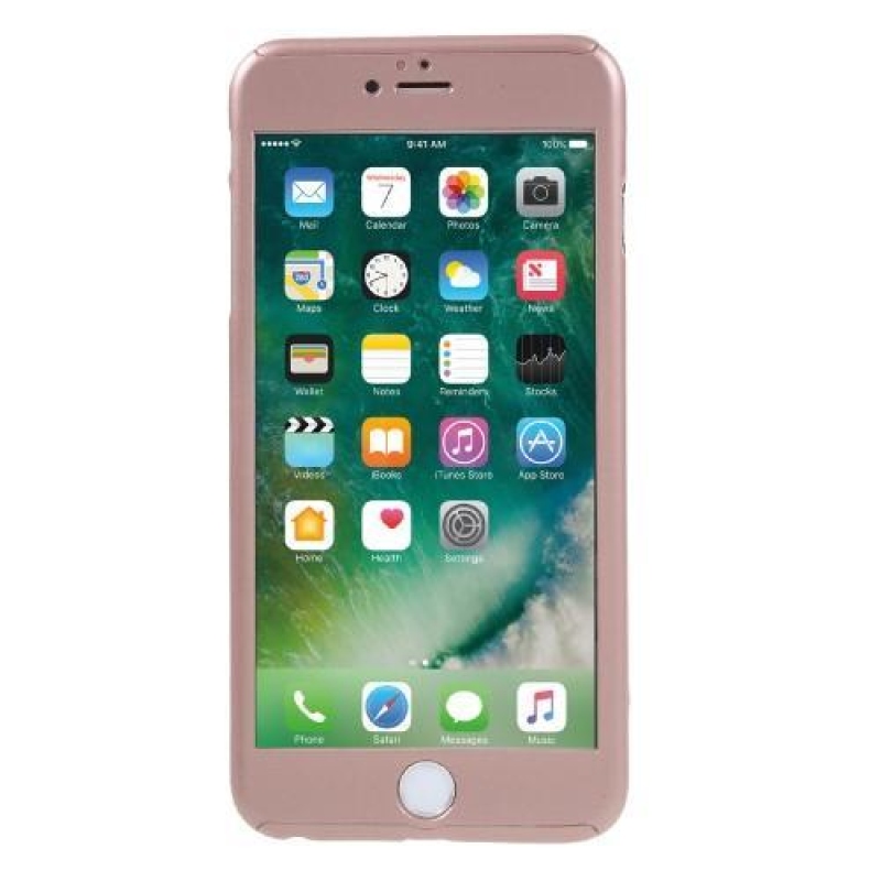 Teljes műanyag tok edzett üveggel iPhone 6s Plus és 6 Plus készülékhez - rózsaarany színben