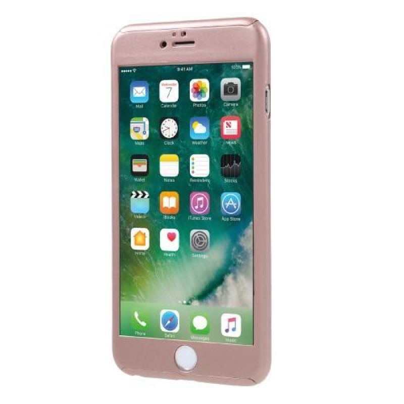 Teljes műanyag tok edzett üveggel iPhone 6s Plus és 6 Plus készülékhez - rózsaarany színben