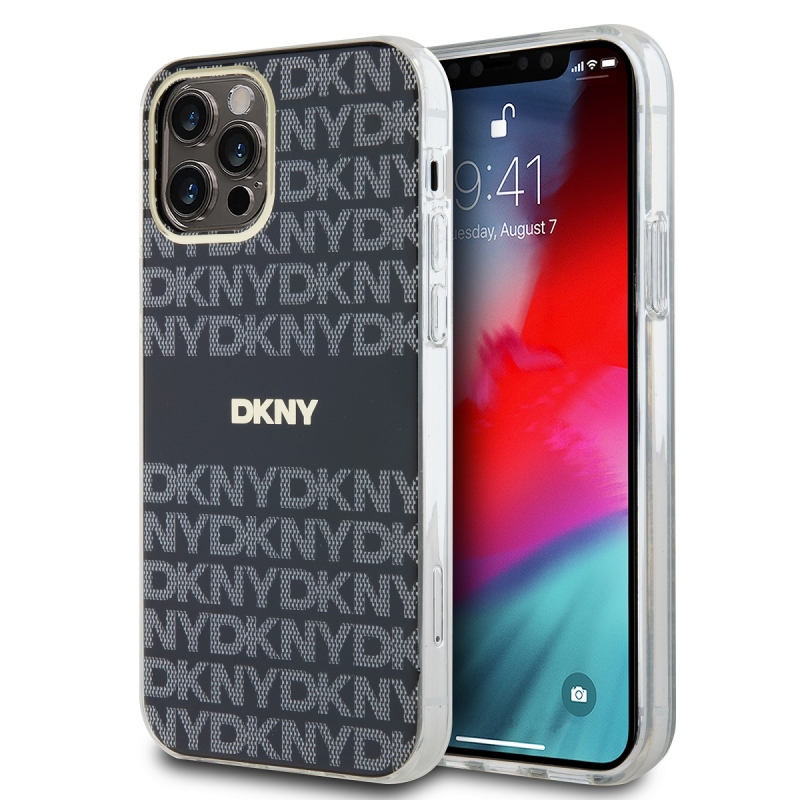 DKNY PC/TPU ismétlődő mintás tonális csíkos Magsafe hátlap iPhone 12/12 Pro Fekete