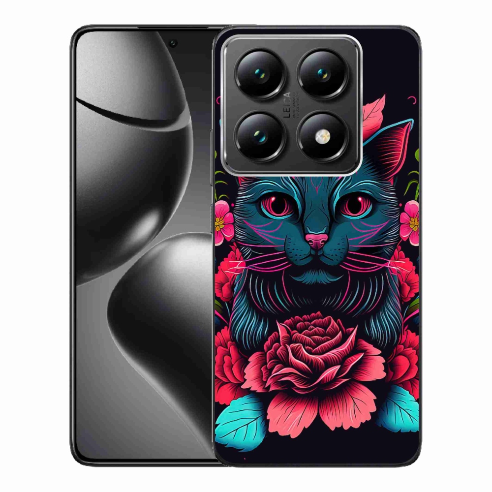 Gél borító mmCase a Xiaomi 14T Pro számára - virágok és macska