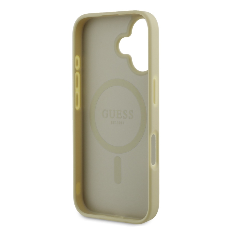 Guess Saffiano Peony Stamp MagSafe hátlap iPhone 16-hoz Arany