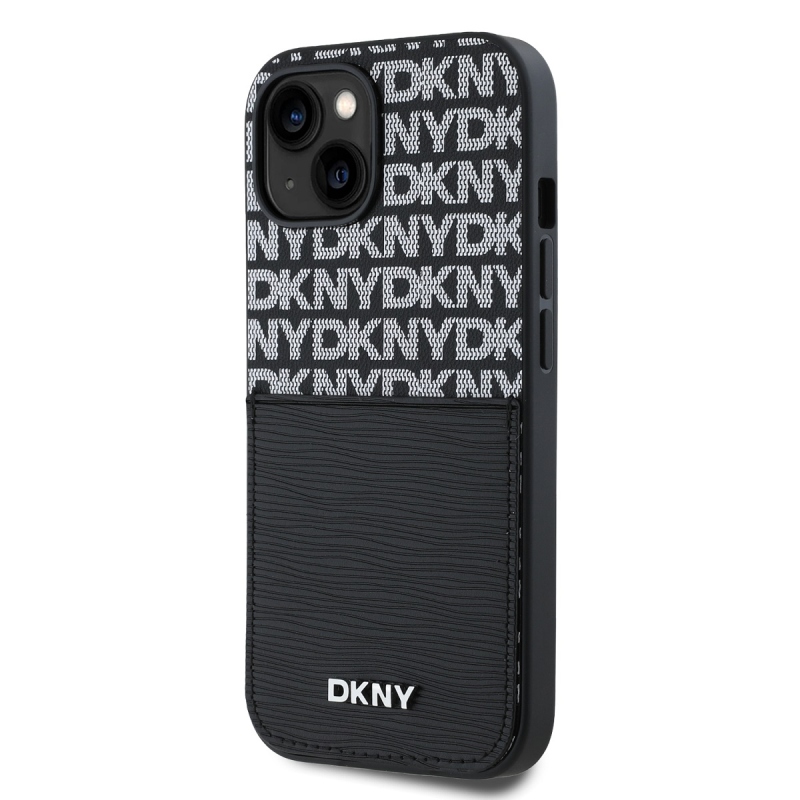 DKNY PU bőr Ismétlődő mintás kártya zseb hátsó borító iPhone 14 Fekete