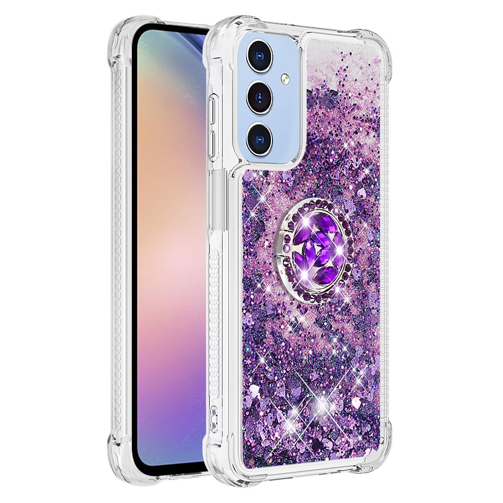 Glitt homokóra zselés tok ujjgyűrűvel Samsung Galaxy A17 5G-hez - sötétlila/szív