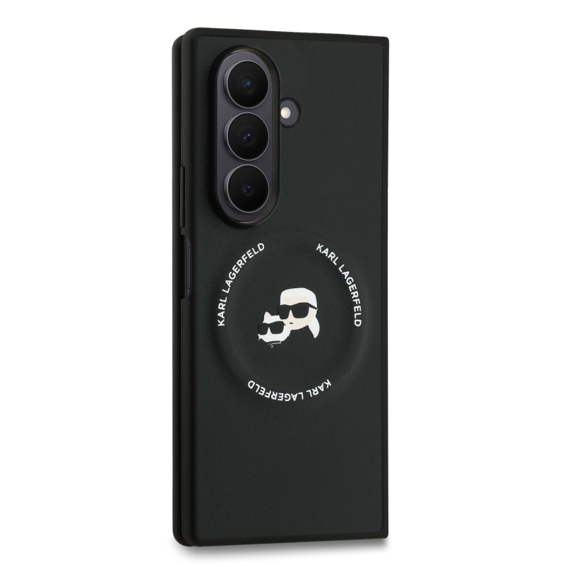 Karl Lagerfeld PU Karl és Choupette fejek mágneses hátlap a Samsung Galaxy Z Fold 7-hez fekete