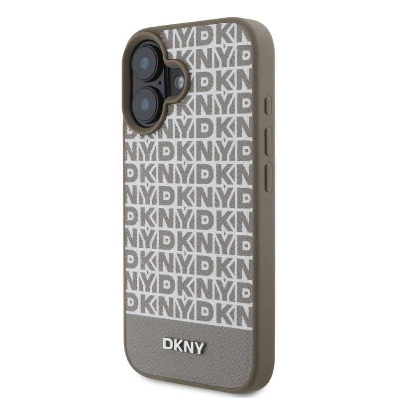 DKNY PU bőr Ismétlődő mintás alsó csík MagSafe hátlap iPhone 16-hoz Barna barna