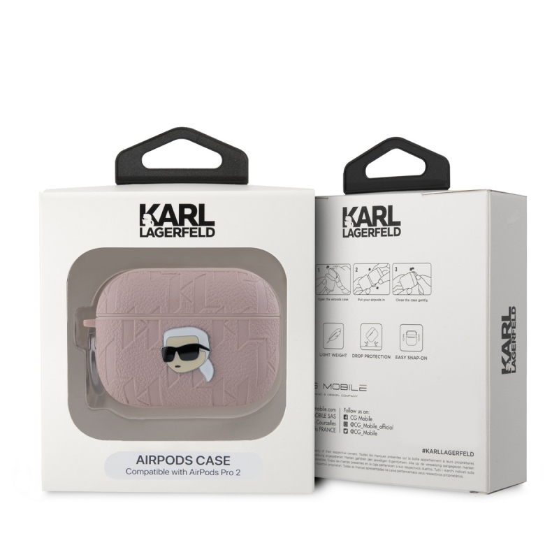Karl Lagerfeld PU dombornyomott Karl fej tok AirPods Pro 2 rózsaszínű készülékhez