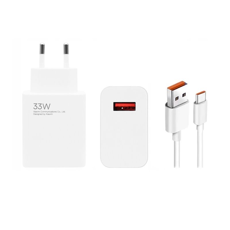 Xiaomi MDY-14-EL USB-A 33W-os utazási töltő + USB-C 6A adatkábel fehér (ömlesztett)