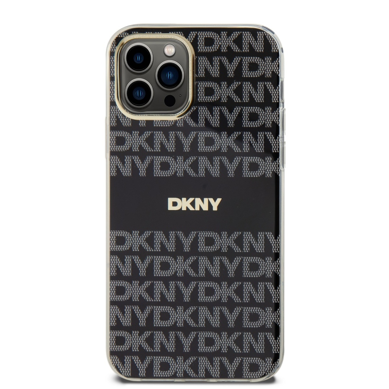 DKNY PC/TPU ismétlődő mintás tonális csíkos Magsafe hátlap iPhone 12/12 Pro Fekete