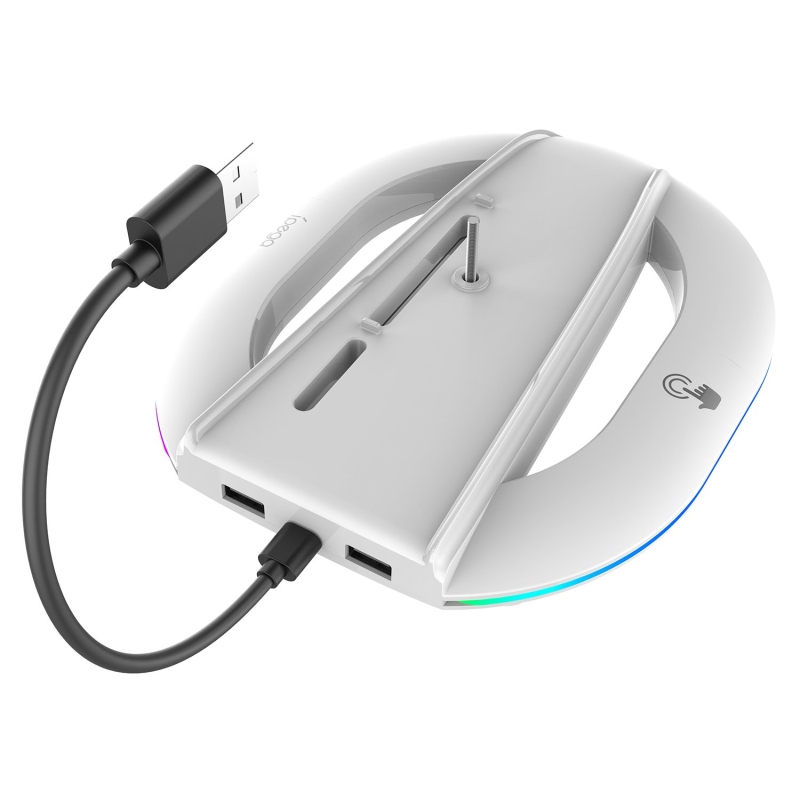 iPega P5S035SA Függőleges állvány (2xUSB-A) RGB-vel PS5 Slim/PS5 Pro fehér színhez