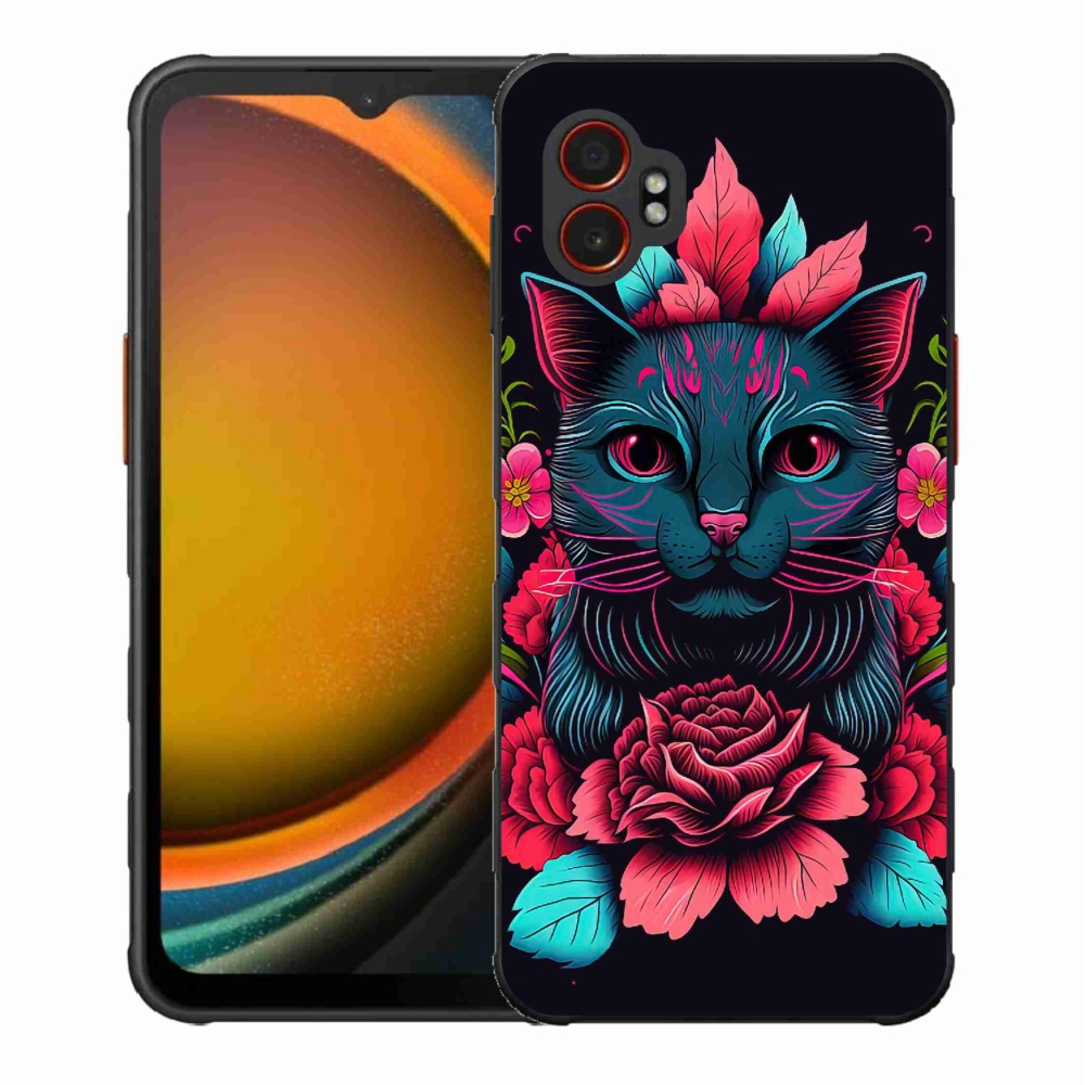 Gél borítás mmCase Samsung Galaxy Xcover 7 Pro - virágok és macska