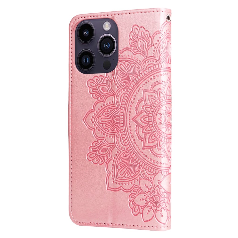 Mandala könyvtáska iPhone 15 Pro készülékhez - rózsaszín