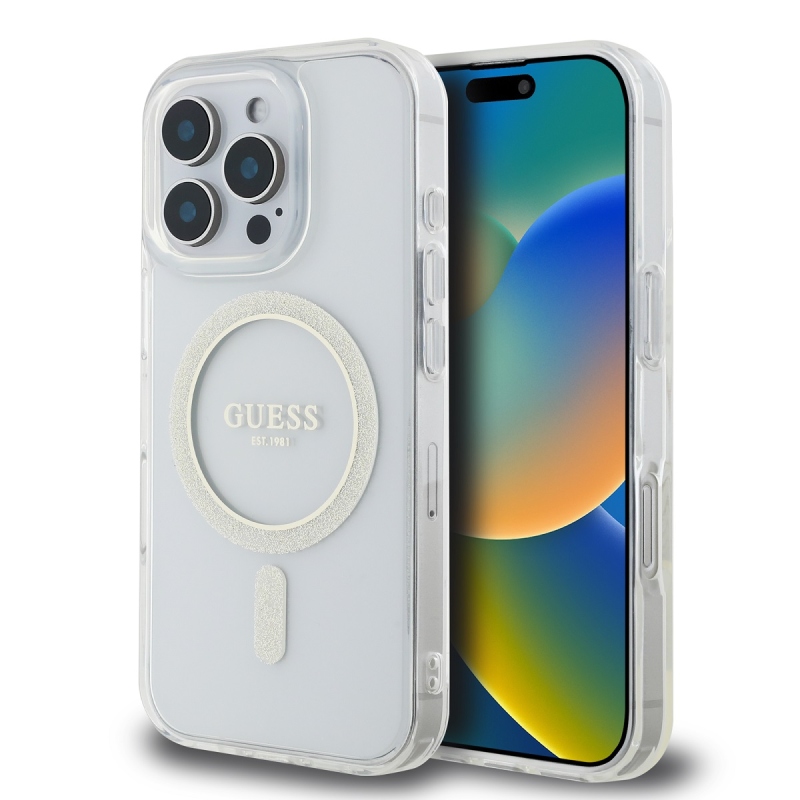 Guess IML csillogó gyűrű MagSafe hátlap iPhone 16 Pro átlátszó iPhone 16 Pro számára