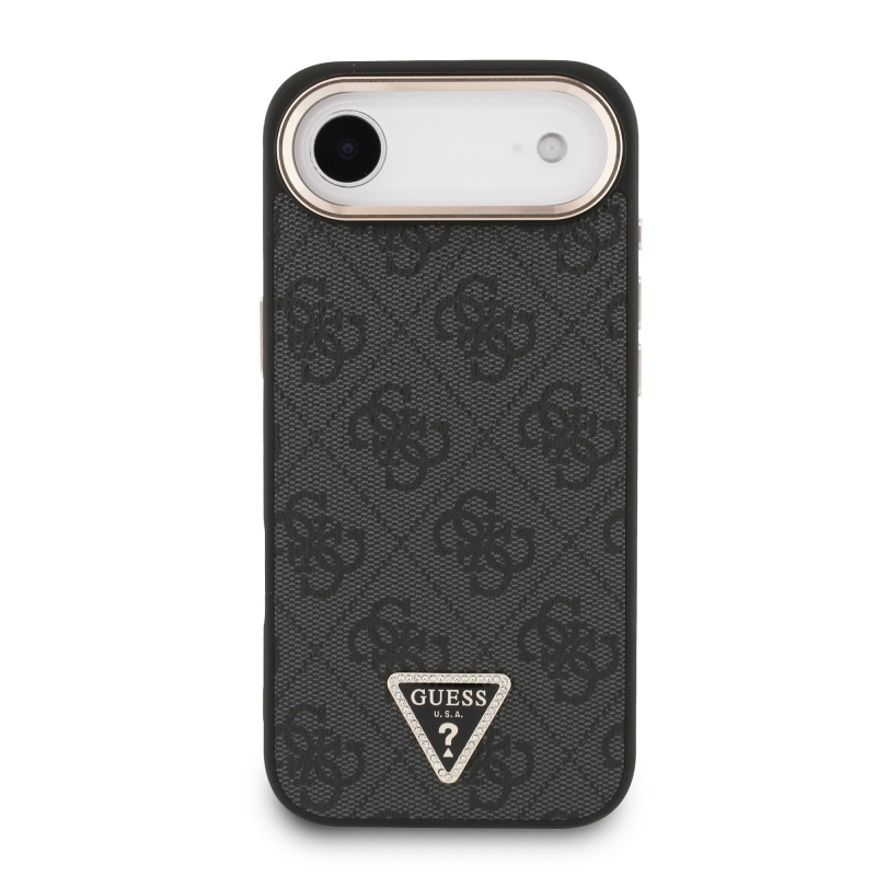Guess PU bőr 4G Strass háromszög logó arany keret MagSafe hátlapi borító iPhone Air Fekete