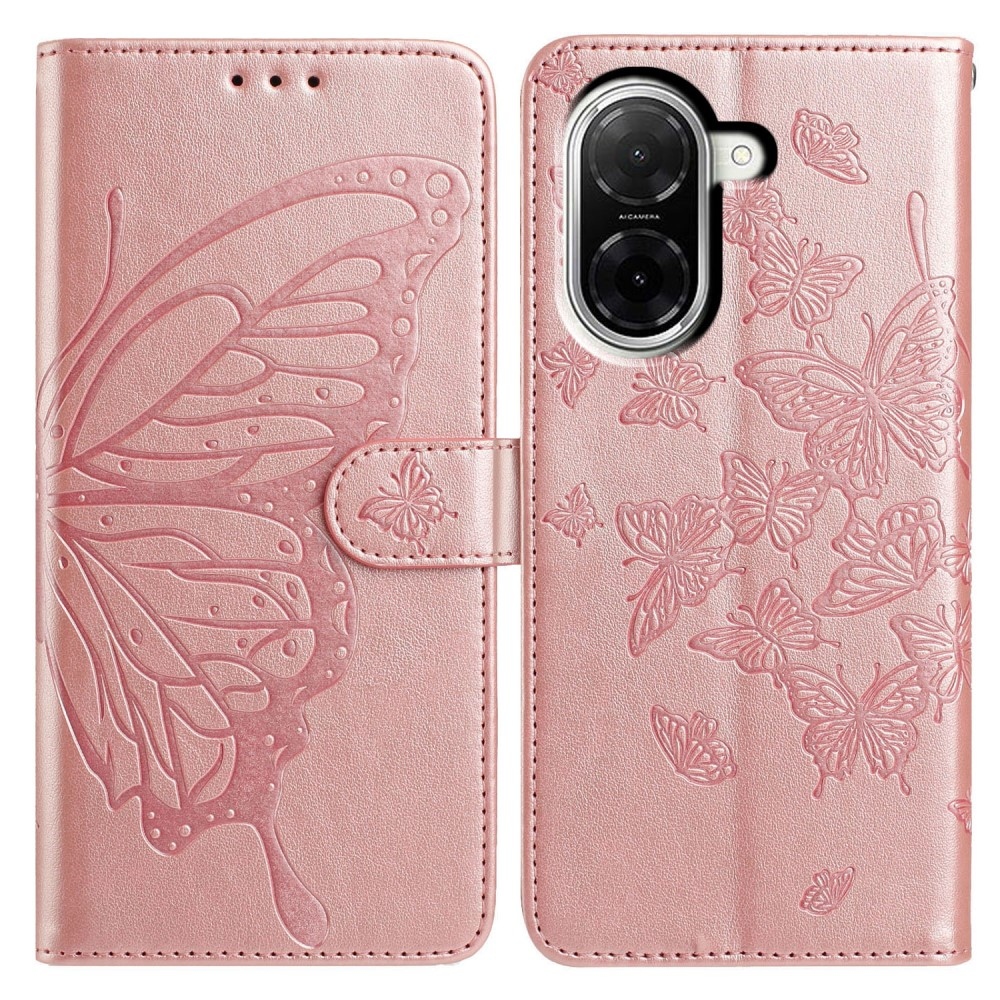 Virágos pillangó könyv tok Xiaomi Redmi A5 (171.7x77.8x8.3mm) - rózsaarany