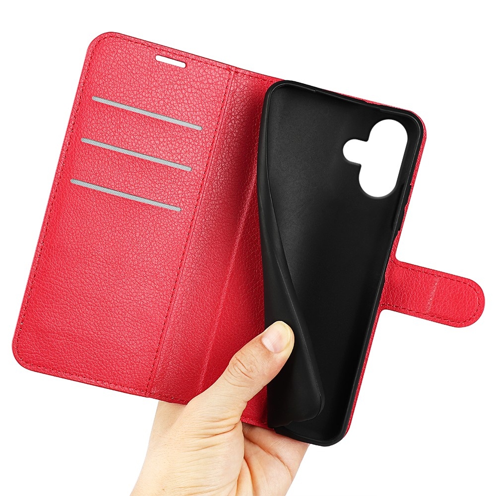 Litchi könyv tok iPhone 16-hoz - piros
