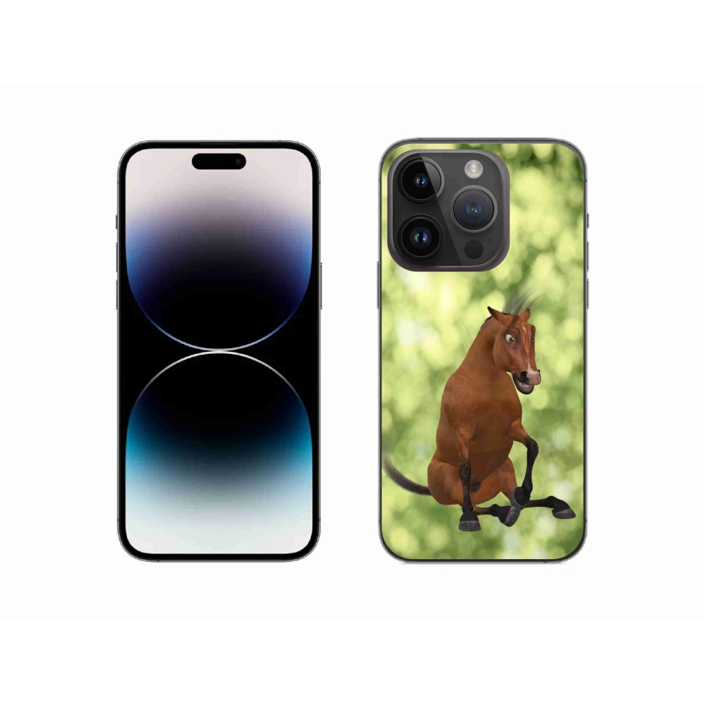 Zselés borítás mmCase iPhone 14 Pro készülékhez - barna rajzfilm ló 1