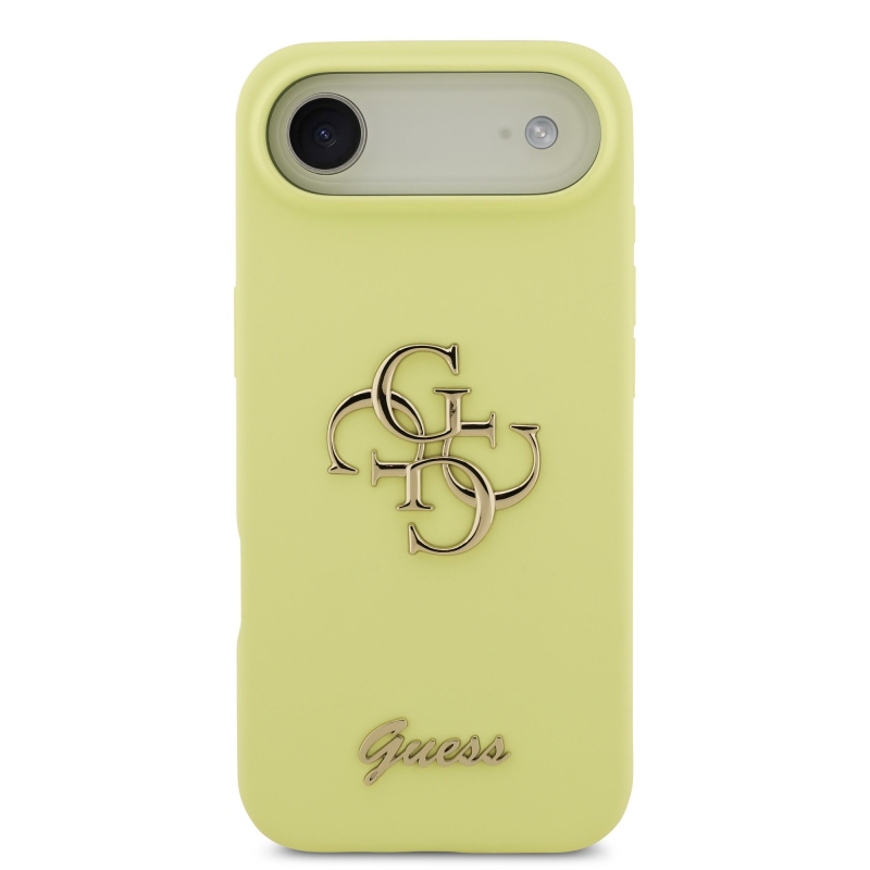 Guess Liquid szilikon 4G fém logós hátlap iPhone Airhez Sárga