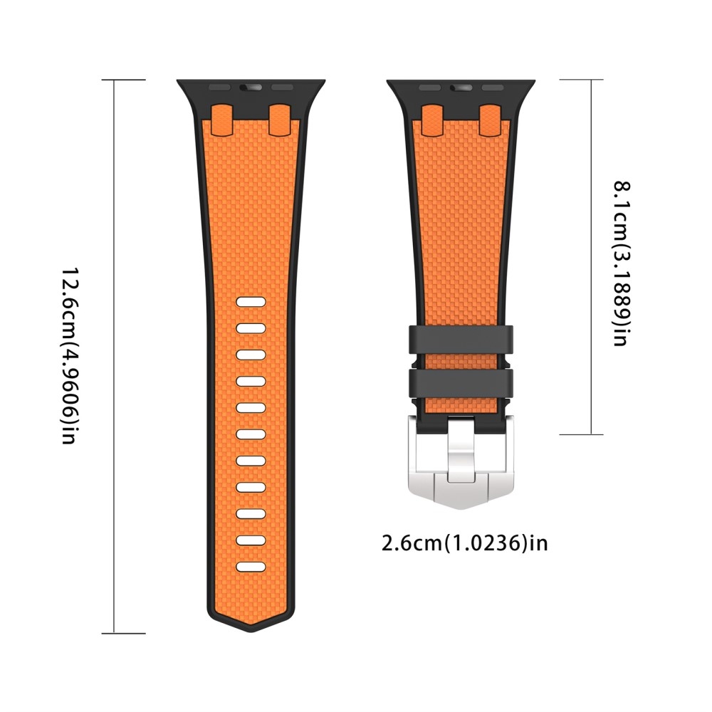 Sport szilikon szíj Apple Watch Ultra/Ultra 2 49mm/SE/SE 2022/2023 44mm/9/8/7 45mm/6/5/4 44mm/3/2/1 42 mm-es órához - fekete/narancs színű