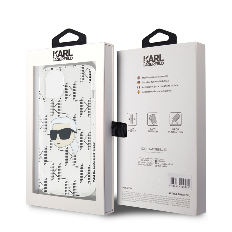 Karl Lagerfeld IML galvanizált Karl Head hátlap iPhone 15 átlátszó iPhone 15 készülékhez