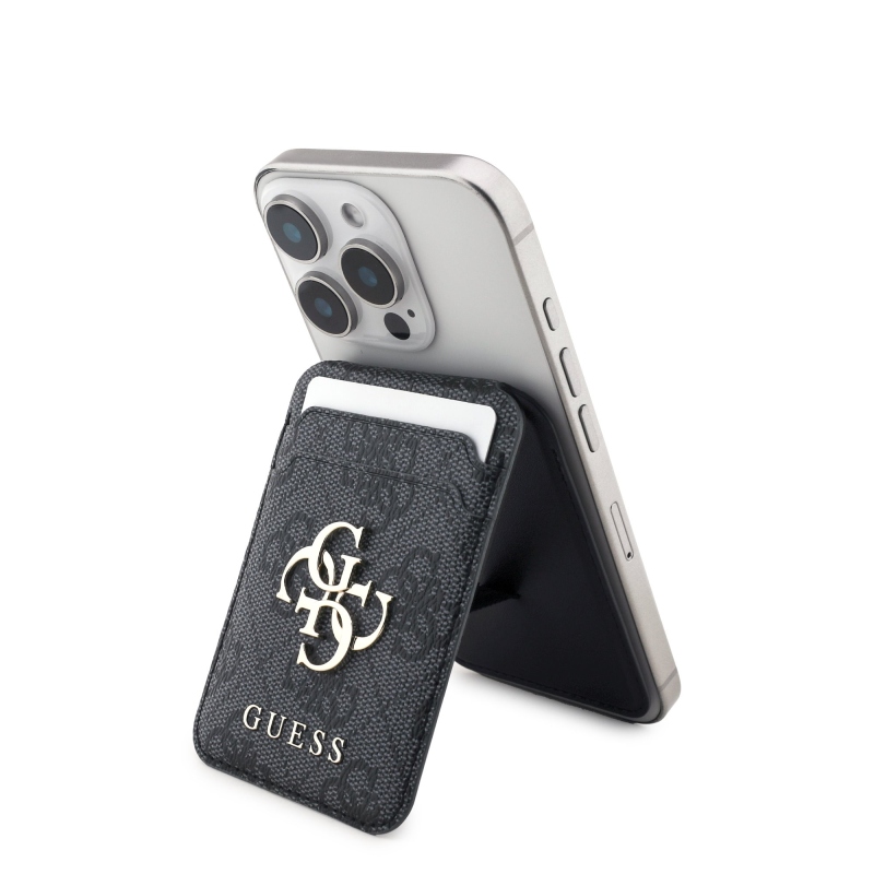 Guess 4G fém logós MagSafe Cardslot pénztárca állvánnyal Fekete