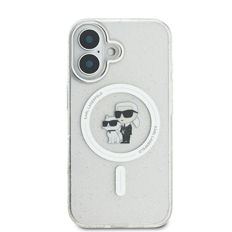 Karl Lagerfeld IML Glitter Karl és Choupette MagSafe MagSafe hátlap iPhone 16-hoz Átlátszó