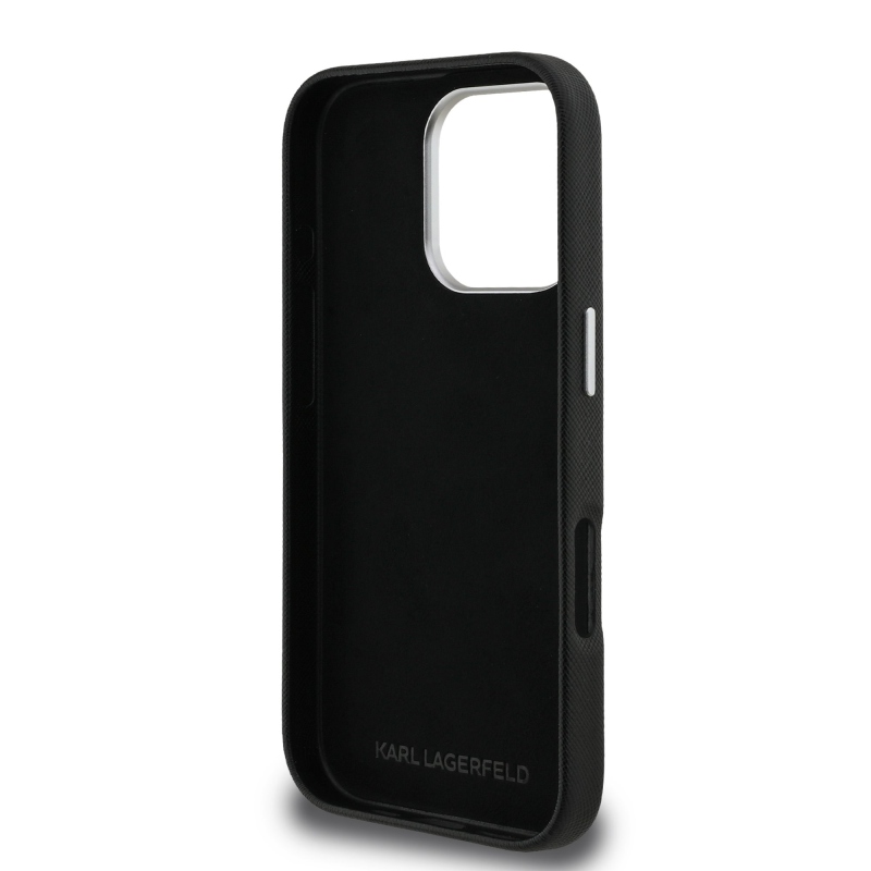 Karl Lagerfeld szemcsés PU K&CH Heads hátlap iPhone 16 Pro Max-hoz Fekete