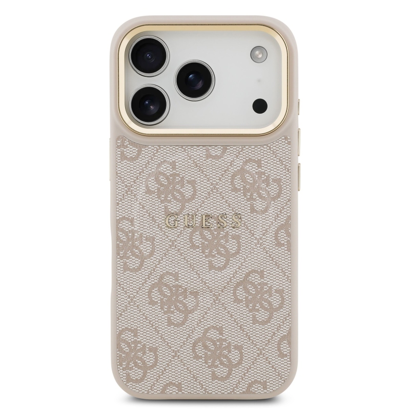 Guess PU bőr 4G aranykeret MagSafe hátlap iPhone 17 Pro rózsaszínű borítóhoz