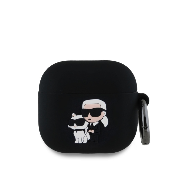Karl Lagerfeld 3D Logo NFT Karl és Choupette szilikon tok az AirPods 4 készülékhez Fekete